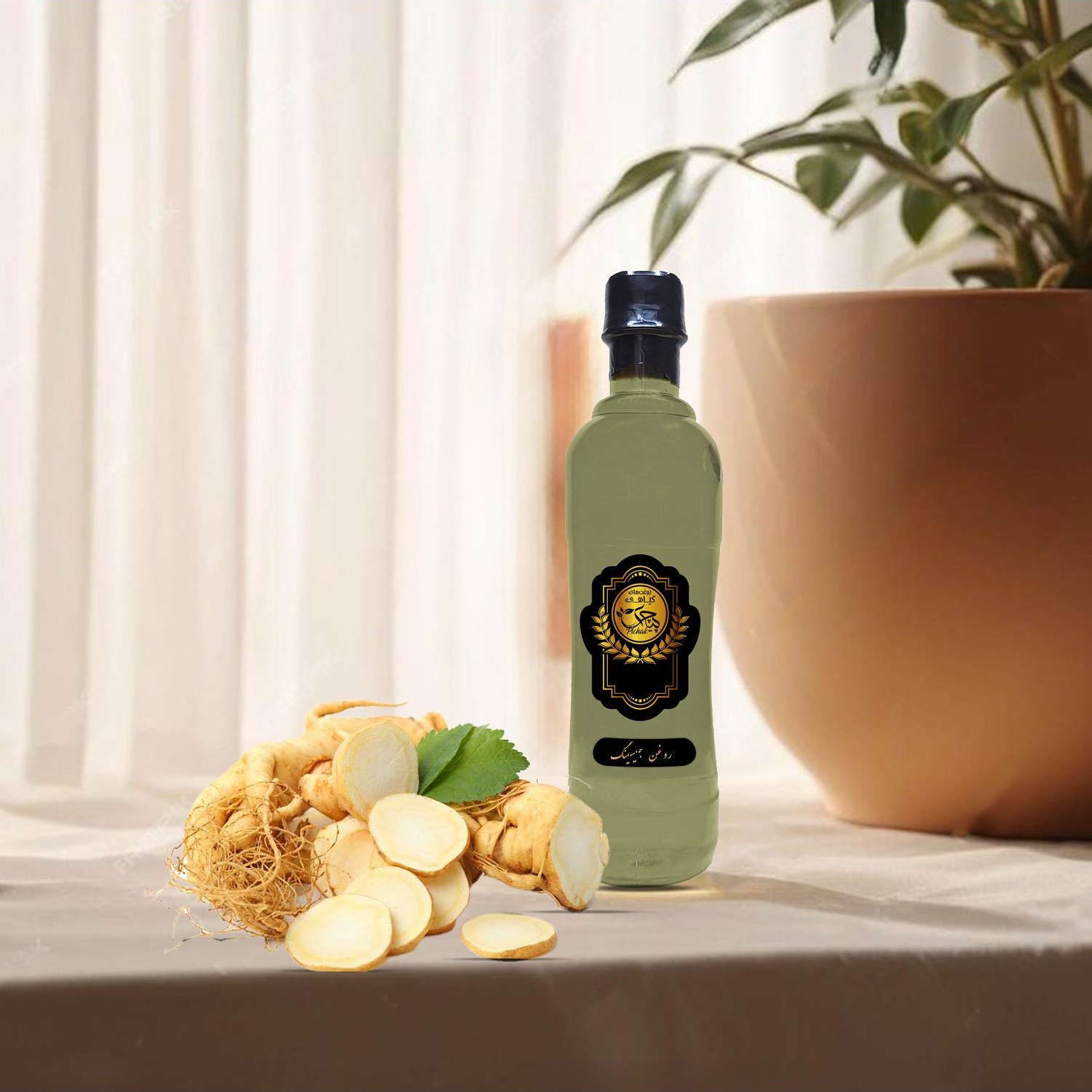 روغن جینسینگ سفید خالص 500cc (پرپشت کننده مومژه - رفع سیاهی دور چشم- روشن کننده پوست)